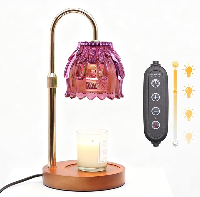 Candle Warmer Lamp with Timer and Dimmer 4-Level Dimmable Flower Light Heat Lamp for Jar Candles Adjustable Height Modern Cute Home Decor for Living Room Bedroom and Best Gift for Friends Lover.Purple