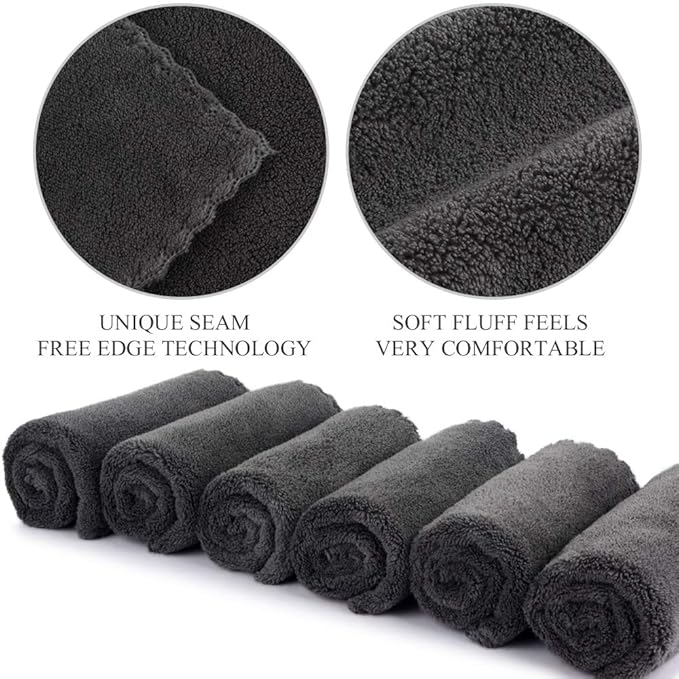 SUNLAND Microfiber Face Cloth Reusable Makeup Remover Facial Cleansing Towel Ultra Soft Face Washcloth 12inchx12inch 6 Pack Dark Grey