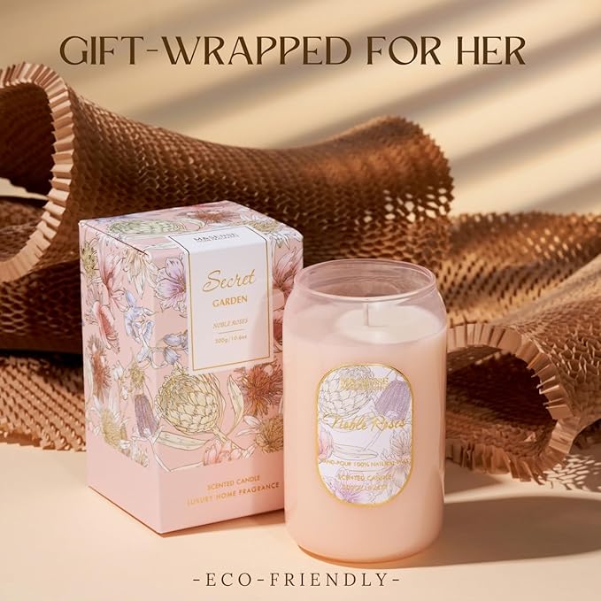 M&SENSE Aromatherapy Pink Soy Scented Candle Gift-Fresh Roses Scent, 10.6 oz, 60-Hour Burn, Elegant Stress Relief Candles Gift for Birthday,Valentine's Day,Mother Day