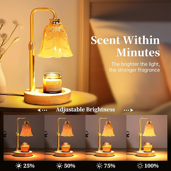 Candle Warmer Lamp with Timer Dimmable, Adjustable Height, House Warming Gifts New Home Decor, Mothers Day Birthday Gifts for Mom Women, Bedroom Decor with 2 Bulbs (Petals Holiday)