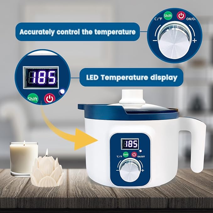 Handnatur Digital Candle Melting Pot with Spout, Electric Wax Melter with Temperature Control for Candles Making, Wax Melting Machine with Adjustable and Constant Temperature Function