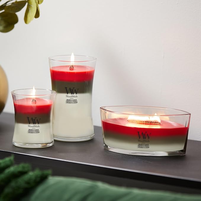 WoodWick Winter Garland Trilogy Holiday Candle Gifts for Women and Men, 16 oz Ellipse Trilogy Candle with Crackling Wick