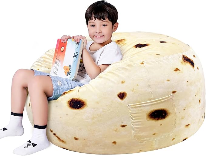 Lukeight Burrito Stuffed Animals Storage Bean Bag Chair Cover Only (Ships Empty, No Filling) - Velvet YKK Zipper Beanbag Cover for Big Kids Teens, Washable Plush Toy Organizer, XX-Large 36" D x 20" H
