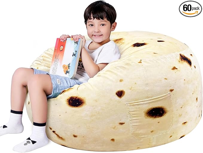 Lukeight Burrito Stuffed Animals Storage Bean Bag Chair Cover Only (Ships Empty, No Filling) - Velvet YKK Zipper Beanbag Cover for Toddlers and Kids, Washable Plush Toy Organizer, Large 27" D x 16" H