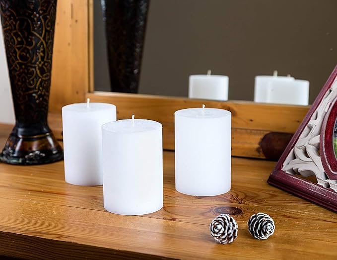Melt Candle Pillar Candles, 3 Pack - Unscented Candles for Home, Church, Weddings, & More - 3" x 4", White