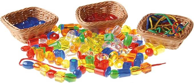 Constructive Playthings Plastic Wicker Baskets for Storage in Educational or Home Setting, Stores Toddler Toys, Keys, Jewelry and Classroom Supplies, Stackable, Set of 12 Woven Baskets