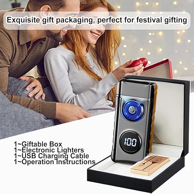 Electric Lighters Plasma Lighters Rechargeable with with LED LED Display and LED Emergency Lights Windproof USB Rechargeable Lighter Cool Lighte for Candle,Camping,Gift(Black)