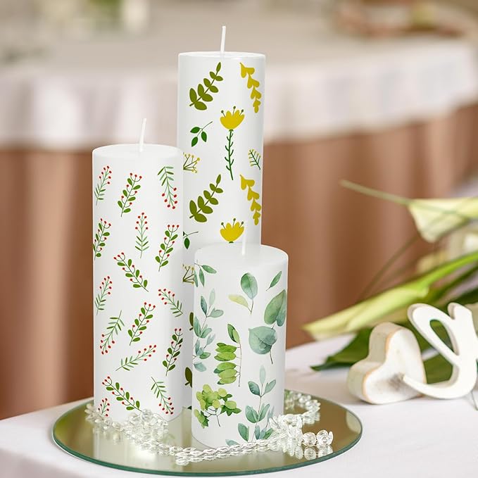 MTLEE 84 Pcs DIY Candle Painting Kit Include 12 White Pillar Candles 60 Colored Tealight 12 Paint Brushes for DIY Crafts Birthday Wedding Party Centerpiece(2"x4", 2"x6", 2"x8")