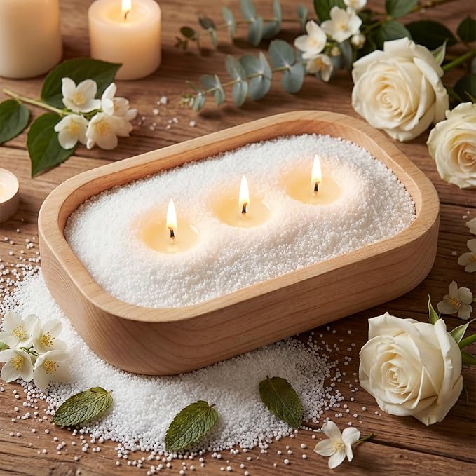 MTLEE Pearled Candle 4.4 lb Eucalyptus Scented Sand Candle Wax Kit Valentines Day Gift for Women Lover with Wrap Box 100 Wicks White Beaded Wax Gift Set for Valentine's Day Wife Couples Mother