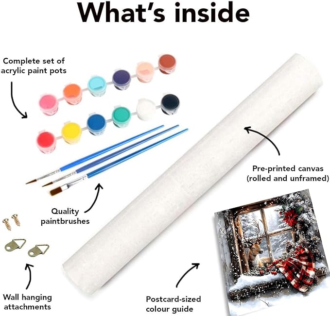 NEGEKFKX 2 Pack Christmas Paint by Numbers Kit for Adults Beginner with Framed,Deer Easy Adult Paint by Number Kits on Canvas DIY Painting for Beginners Art by Numbers for Home Wall Decor 10x10Inch