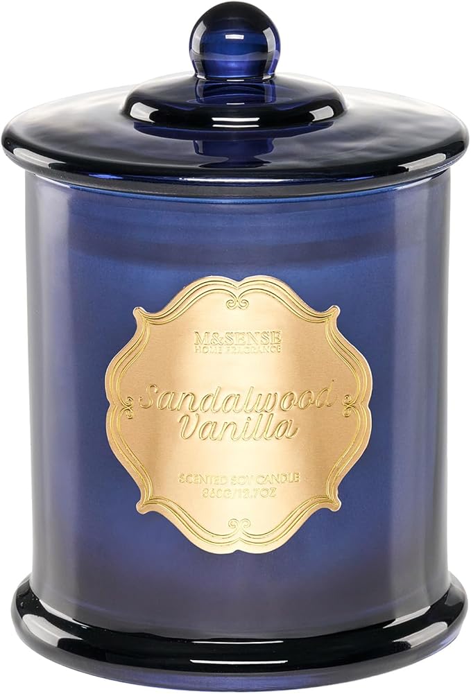 M&SENSE Sandalwood Vanilla Soy Candle for Home, Natural Organic 12.7oz 75H Long Lasting Jar Candle, Winter Aromatherapy Candle for Relaxation Stress Relief, Housewarming New Year Gifts