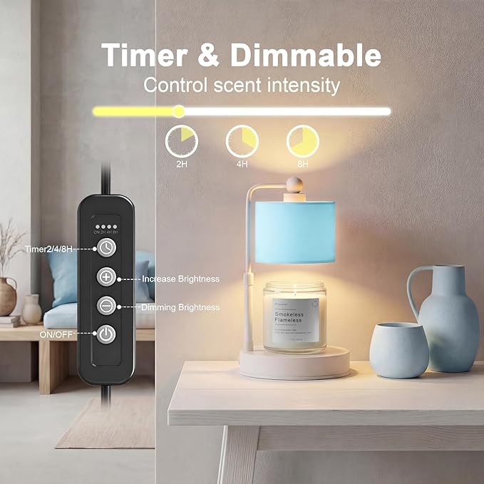 Candle Warmer Lamp with Timer, Dimmable Candle Wax Warmer, Height Adjustable Electric Candle Lamp Warmer with 2 Bulbs, Gifts Idea for Women Her, Mom, Vintage Home Decor for Bedroom-Blue