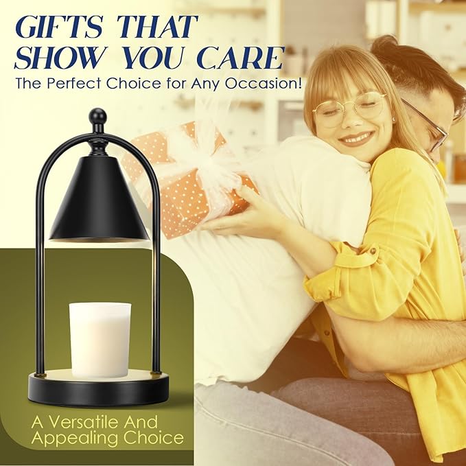 Soilsiu Candle Warmer Lamp with Timer, Electric Black Candle Warming Light for Bedroom, Dimmable Wax Melts Warmer for Home Decor Beside Lamp Gifts for Women (2 Bulbs Included)