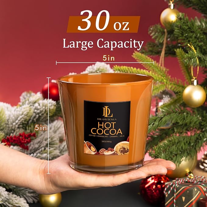 Large Candle Hot Cocoa Scented, 4 Wick Natural Soy Candles for Home Scented, 30oz Big Holiday Candle Long Lasting, Home Kitchen Scent Candles Housewarming Gifts for Women Men