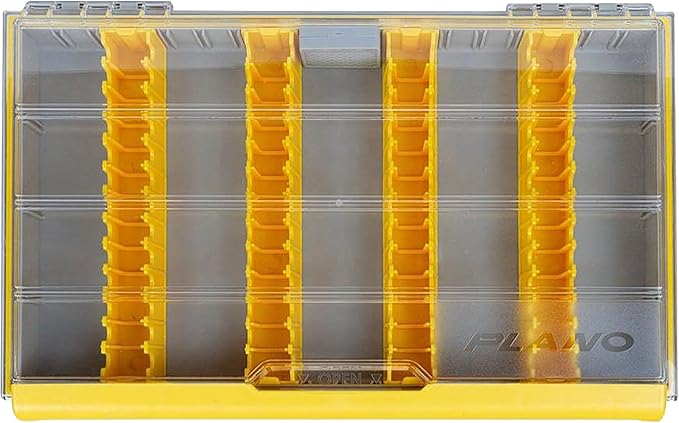 Plano Edge 3700 Vertical Jig & Spybait Box Tackle Storage, Gray and Yellow, Holds Up to 52 Vertical Baits, Rust-Resistant and Waterproof Bait Organizer Box