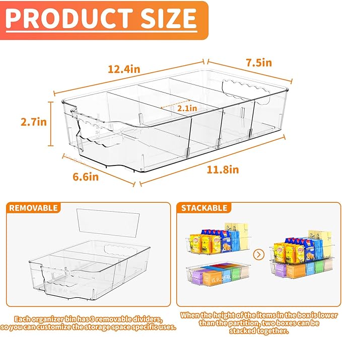 Yieach 6 Pack Pantry Organizers and Storage Bins,Large-Capacity Snack Organizer for Pantry Shelf,Bpa Free Refrigerator Organizers and Clear Fridge Organization and Food Storage Containers for Kitchen