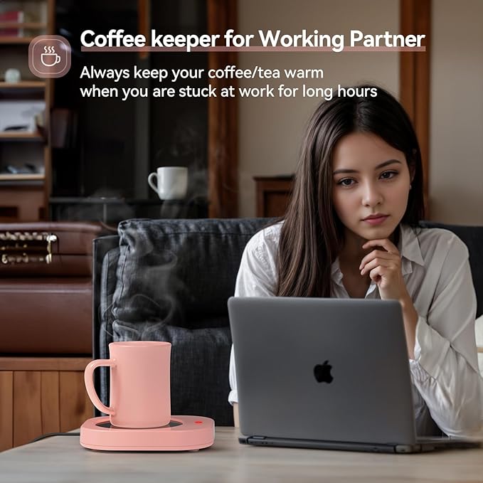Enhanced Candle Wax Melt Warmer for Jar Candles, Safely Releases Scents Without Flame, Coffee Mug Warmer for Desk, Gravity-Induction Auto Shut Off, Electric Self Heated Plate for Heating Milk Tea