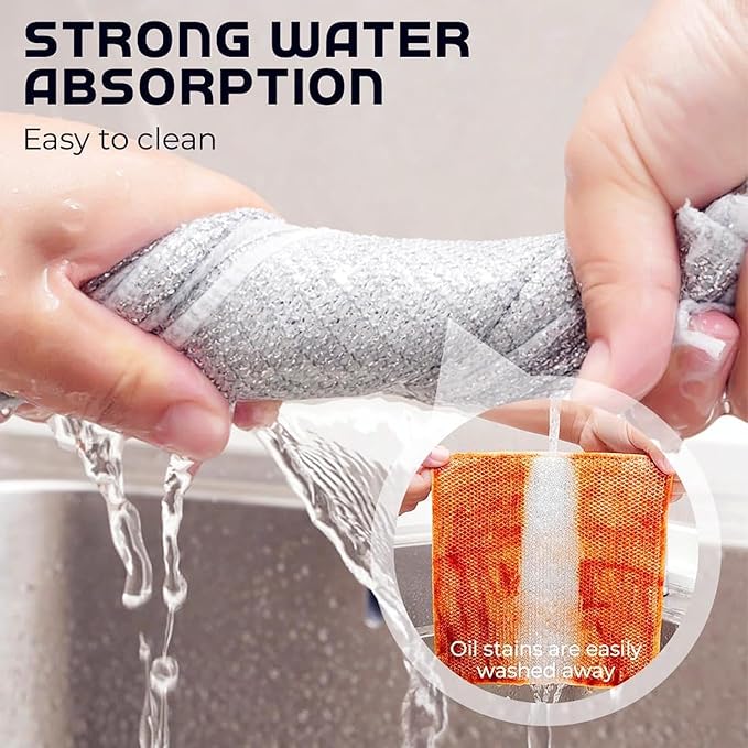 2024 New Multipurpose Wire Dishwashing Rags for Wet and Dry, Non-scratch Wire Dishcloth, Metal Wire Dishwashing Cloth Scrubs Cleans, Reusable Steel Wool Scrubber for Kitchen Cleaning (B-10 Monolayer)