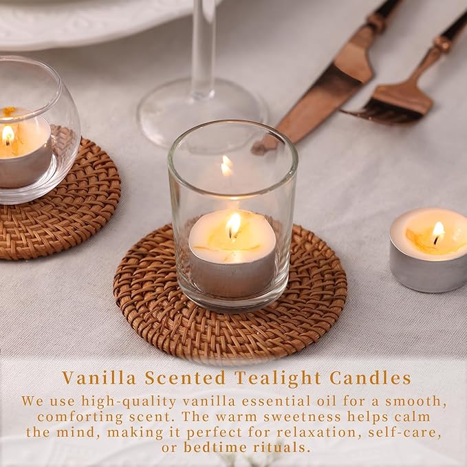 16 Pcs Vanilla Scented Tealight Candles, 6H Long Burning - 100% Palm Wax Based Scented Tea Lights with Dried Flowers, Non-Toxic/Smokeless Tea Lights Candles Bulk for Spa, Bath, Wedding
