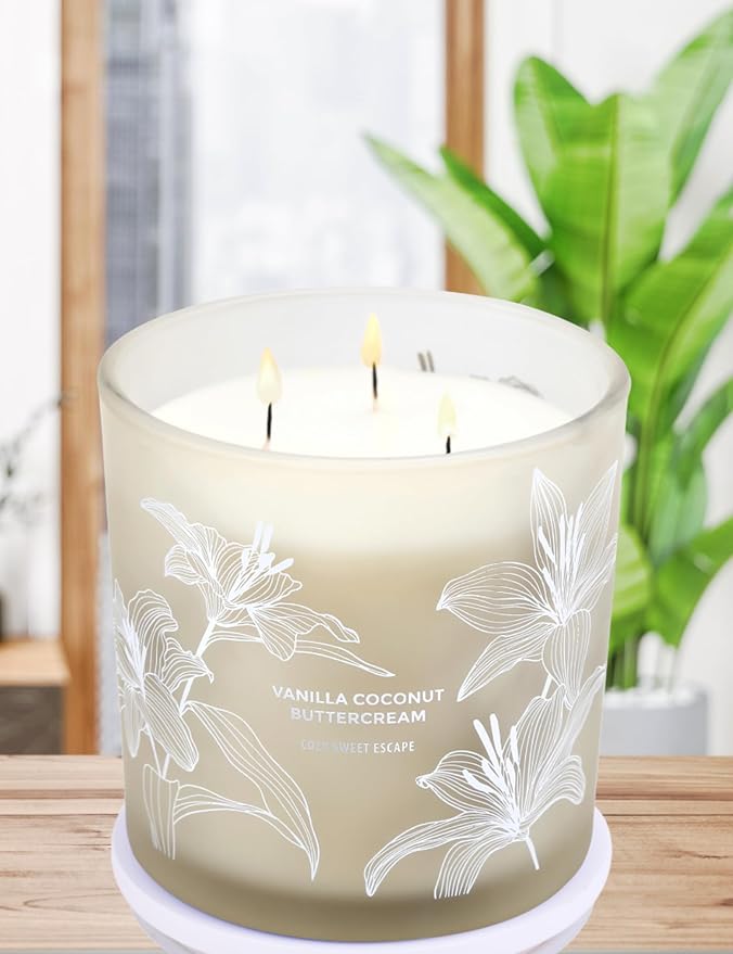 Vanilla Coconut Buttercream Candle, 14.5oz Large 3-Wick Soy Scented Candles for Home, Vanilla Cupcake Candle, Long Lasting Aromatherapy Candle, Gift for Mom Women