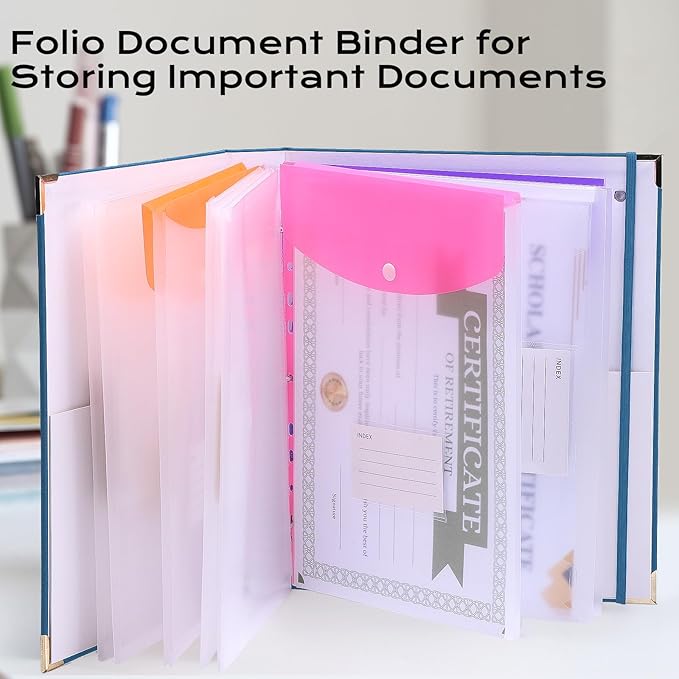XKDOUS Important Document Organizer with 9 Pockets, Aesthetic Folio Folders 3-Ring Accordion Storage Binders Linen Expanding File Folder for Papers, Documents and Files