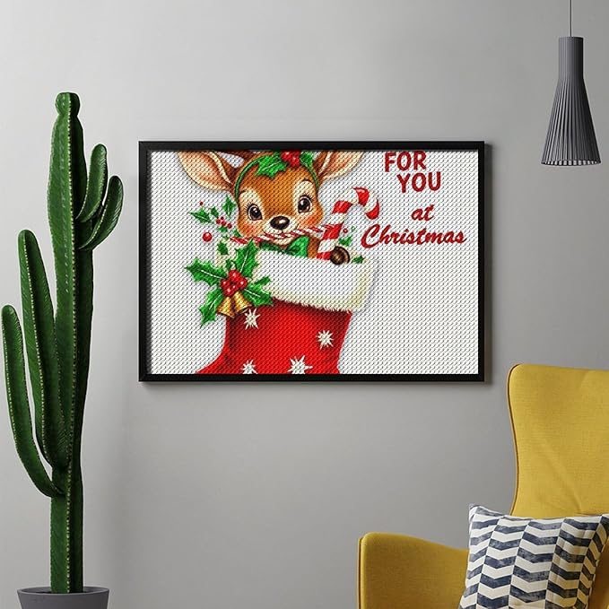 AIVKIEJK Diamond Painting Kits for Adults - Deer Sugar Bell Holiday Christmas Painting DIY 5D Full Drill Diamond Dots Paintings with Diamonds Gem Art and Crafts Home Decor 8"x12"