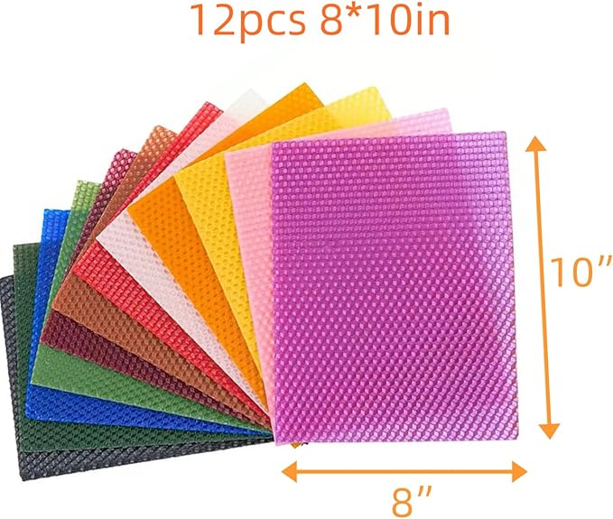 Phinicco 12 Colors 8" X 10" Beeswax Sheets for Rolling Candle Beeswax Sheets for Candle Rolling Kit Candle Making Kit 12 pcs Multicolored