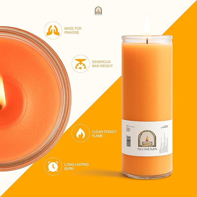 3 Pack Orange 7 Day Candles in Glass Jar – Paraffin Wax, Clean Burning Unscented | Large & Tall Devotional Prayer Pillar Candles for Home, Memorial, Spells, Long Lasting