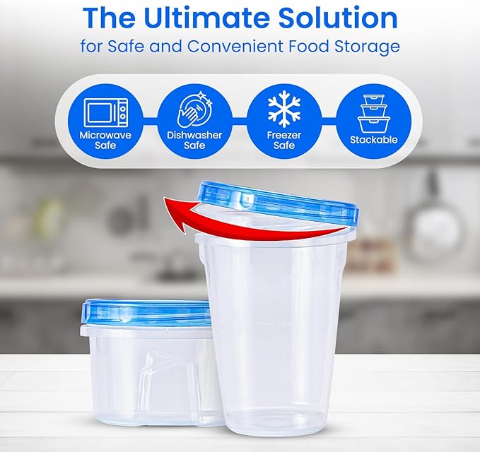 RFAQK 48 PCS Freezer Storage Containers with Lids- Plastic Deli Containers-Freezer Containers for Soup with Twist Top Lids-Reusable Plastic Box for Lunch, Gym, Travel