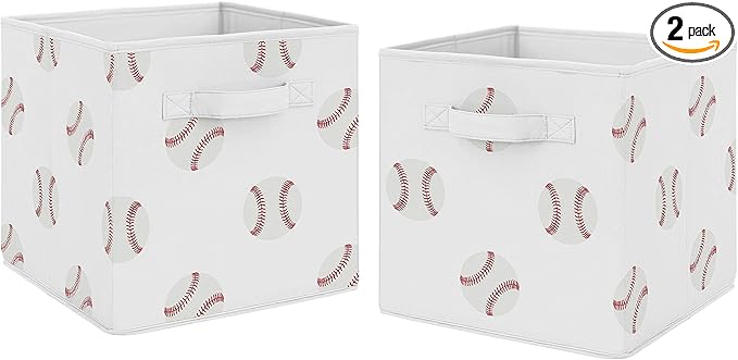 Sweet Jojo Designs Red and White Sports Organizer Storage Bins for Baseball Patch Collection - Set of 2