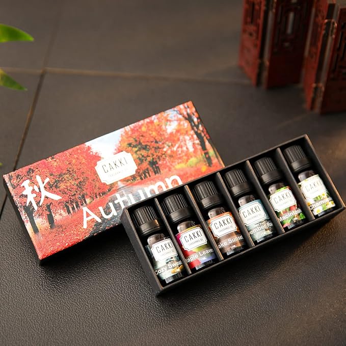 Autumn Essential Oils for Diffusers for Home, CAKKI Fragrance Oils Set, 6 Fall Scents, Natural Aromatherapy Oils, for Candles Making, for Soaps Making, for Humidifiers, 6x10 ml