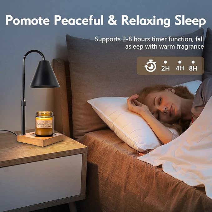 Electric Candle Warmer Lamp with Timer: Candle Warmer Lamp Adjustable Height for All Size Jar Candles, Dimmable Candle Warmer Light with 2 Bulbs for Bedroom Home Decor, Gifts for Women, Black
