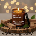 Hand Poured Non Toxic Candles - Vetiver & Cedarwood Fall Candles with Premium Natural Wax - Aromatherapy Scented Candles with Fir, Lemon Peel, Black Pepper & Musk Notes - 8.5 Oz, 45 Hrs Burn Time
