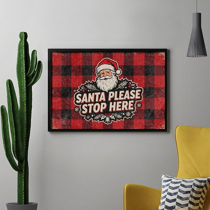 AIVKIEJK Diamond Painting Kits for Adults - Christmas Santa Please Stop Here Painting DIY 5D Full Drill Diamond Dots Paintings with Diamonds Gem Art and Crafts Home Decor 8"x12"