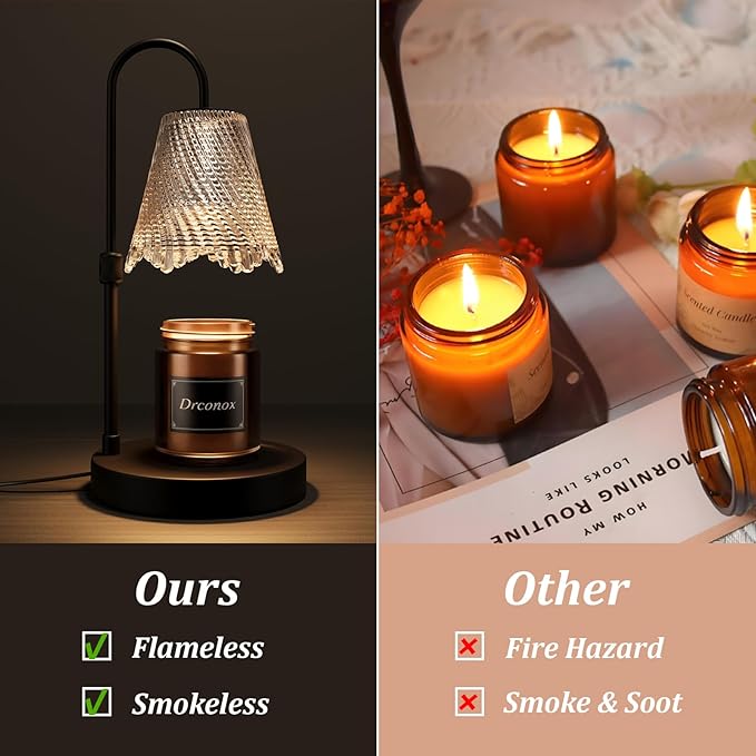 Candle Warmer Lamp with Timer Dimmable, Adjustable Height Wax Melt Warmer for Jar Candles, Birthday Gifts for Women, House Warming Gifts New Home Decor with 2 Bulbs, Black