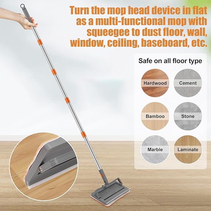 CALBEAU Ceiling Fan Cleaner Duster with 84'' Extension Pole, Baseboard Cleaner Tool with Handle, Reusable Chenille & Microfiber Pads for Dusting Ceiling Fan Baseboard Wall Window Floor