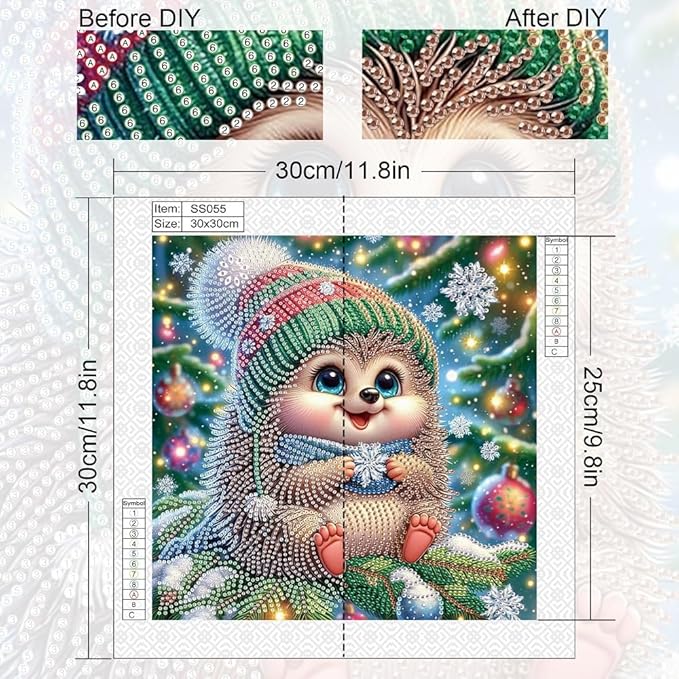 antor Christmas Diamond Painting Kit, 5D Special Shape Diamond Art for Adults, Cute Hedgehog on Christmas Tree DIY Crystal Rhinestones Diamond Painting, Holiday Wall Decor, Winter Home Decoration