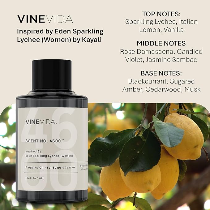 VINEVIDA [120mL] Eden Sparkling Lychee (Women) Fragrance Oil for Candle Making - Natural Candle Oil Scents - Soap Making Essential Oil - Made in USA