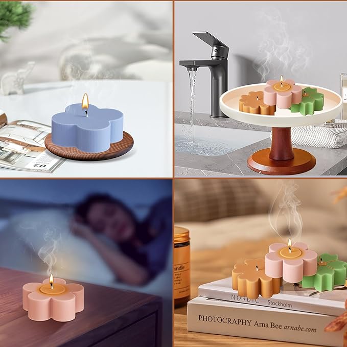 4 Pack Candle Molds for Candle Making, Moldes para Velas, Flower Molds Silicone Candle Molds for DIY Scented Candle, Soy Wax, Cake, Soap, Resin Casting Craft Making
