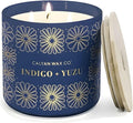 Calyan Wax Co. Indigo & Yuzu 3 Wick Scented Candle - 43 Hour Burn - Luxury 3 Wick Soy Candles - Non Toxic Soy Wax Candles - Long Lasting Large Glass Jar Candle for Home - 14.9oz