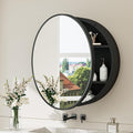 TokeShimi 26x26 Round Medicine Cabinet for Bathroom,Black Circle Bathroom Medicine Cabinet with Mirror,Surface Mount Only Detachable Shelves Circular Vanity Shatterproof Mirror with Storage