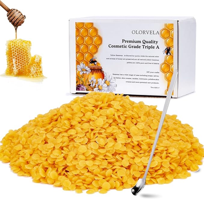 olorvela Yellow Beeswax Pellets 1lb,Natural Organic Beeswa Triple Filtered,Beeswax for Candle Making, Skin DIY,Hair Care,Lip Balm and Soap Making Supplies
