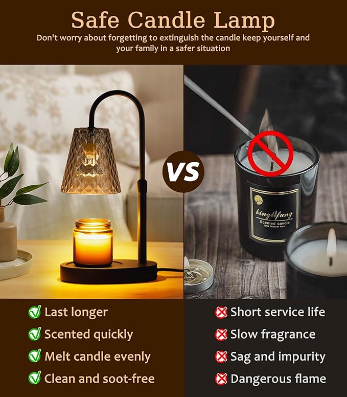 Candle Warmer Lamp Electric with Timer Candle Burner Lamp Shade Top Flameless Jar Height Adjustable