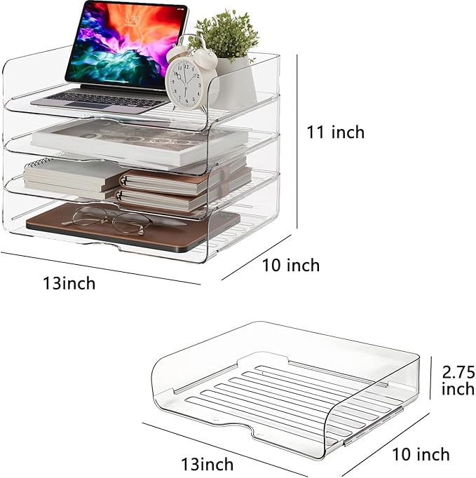 DCA Large Capacity Desk Organizer, 4 Tier Paper Organizer, File Organizer for Desk, Stackable Paper Tray for Office, Home and School