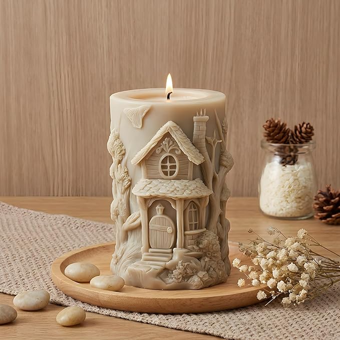 XIAOSHUI Tree House Candle Molds Forest Cottage Candle Silicone Mold for Candles Making Resin Casting Aromatherapy Candles Gypsum Craft Home Decorate