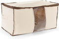 Covermates Canvas Storage Bag for Blankets, Clothes & Décor, 100% Cotton Breathable Fabric, Clear ID Window, Dual Zipper Closure, Carry Handles, Closet Organization, Natural