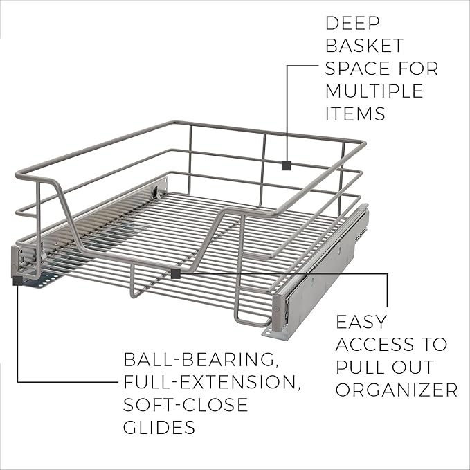 ClosetMaid 32100 Premium 14.5-Inch Wide Kitchen Single Tier Cabinet Pull Out Basket, Platinum