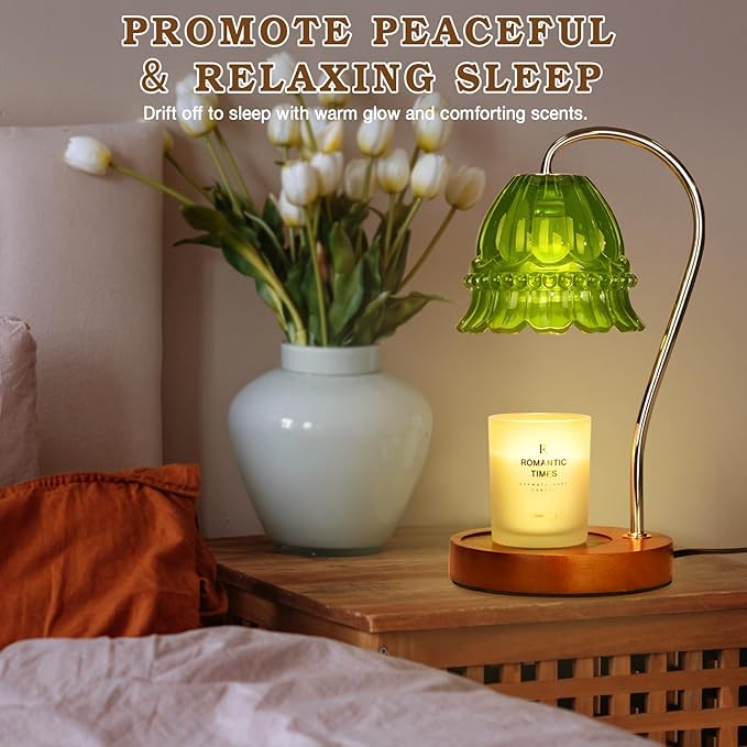 Funistree Dimmable Candle Warmer Lamp with Timer, Green Flower Candle Lamp Warmer for Jar Candles, Unique Women Mom Birthday Gifts Ideas, Fall Decor for Home Bedroom Living Room