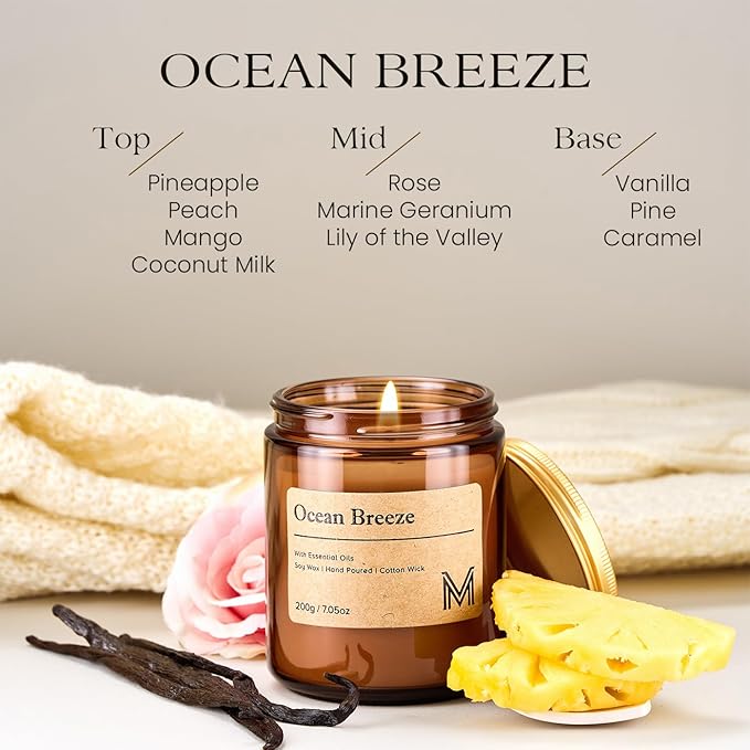 M&SENSE Oceanic Breeze Scented Christmas Candle Gift, Aromatherapy Candle Set for Women, Soy Wax Candles Home Scented, Long Lasting Amber Jar Candles Gift for Christmas, Thanksgiving, Holiday