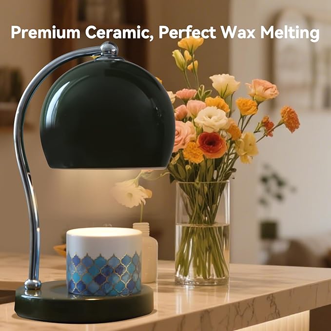 Ceramic Candle Warmer Lamp with Timer Dimmer Fit for Candle Jars, Modern Design with 2 Bulbs, House Warming Gifts, New Home Decor, Mother's Day, Birthday Gifts (Green)